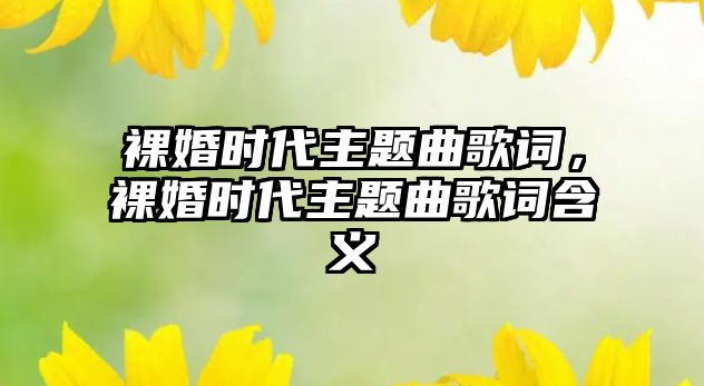 裸婚時(shí)代主題曲歌詞，裸婚時(shí)代主題曲歌詞含義